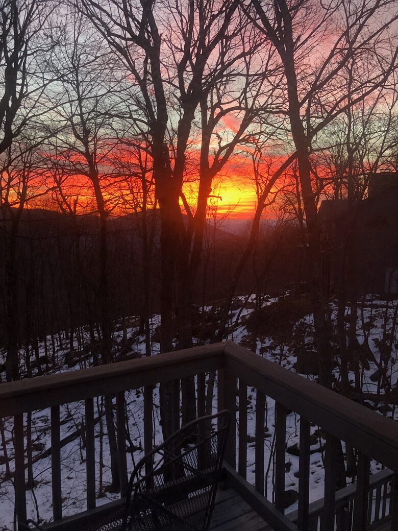 Sunrise view from the back of the home. The rear faces east.