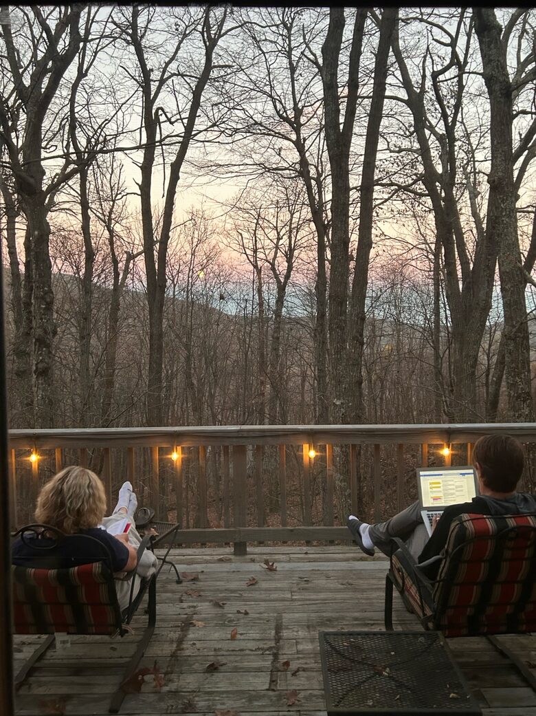 The owners pretending to work on a spring afternoon.