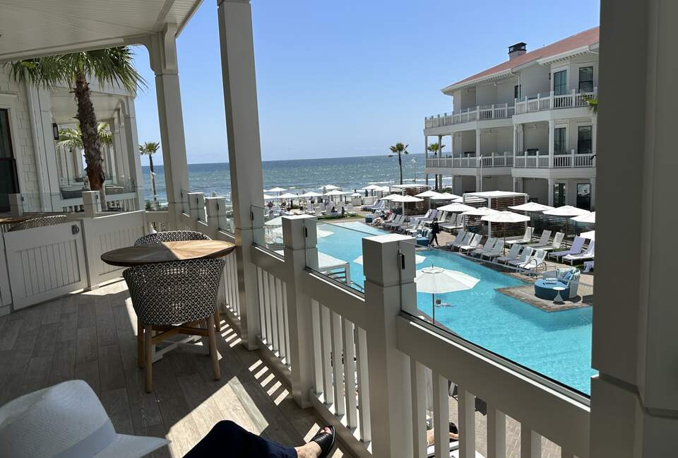 Veranda showing view of ocean and pool
