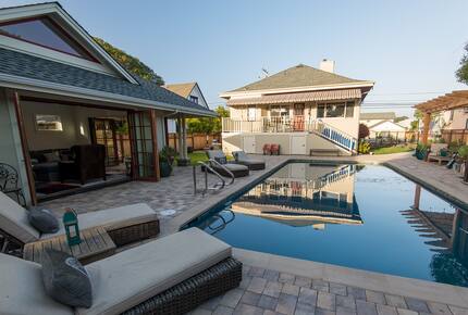 Pool, cabana and back of home