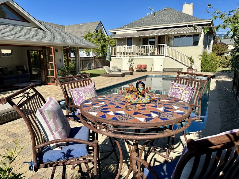 Garden table near pool