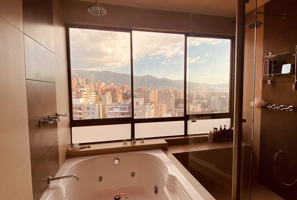 Master bathroom jacuzzi tub with shower