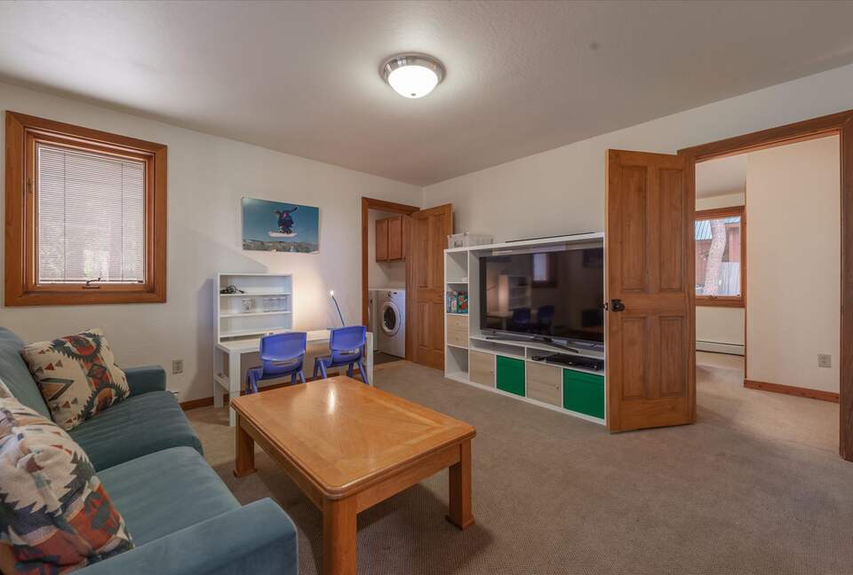 Playroom with a large TV