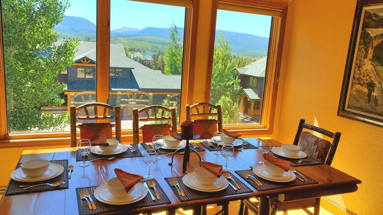 Dining room with mountain views