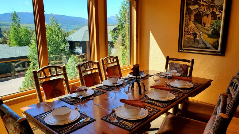 Dining room with mountain views