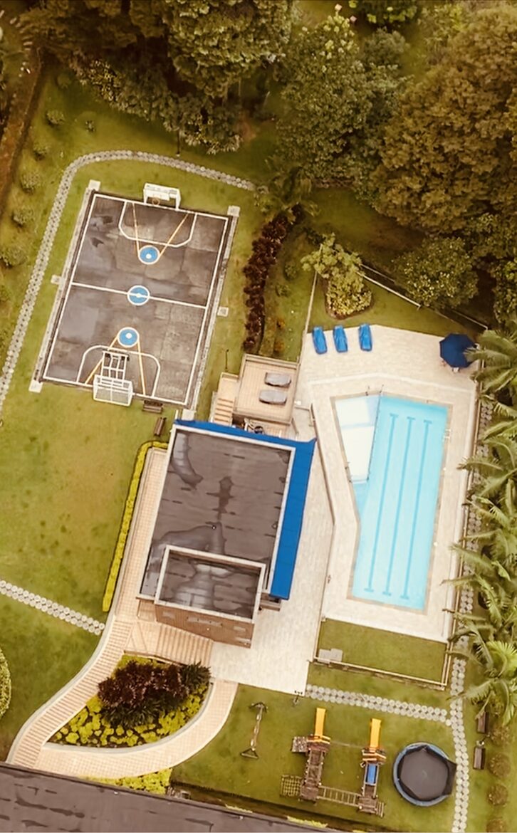 Outdoor space with heated Pool and playground area