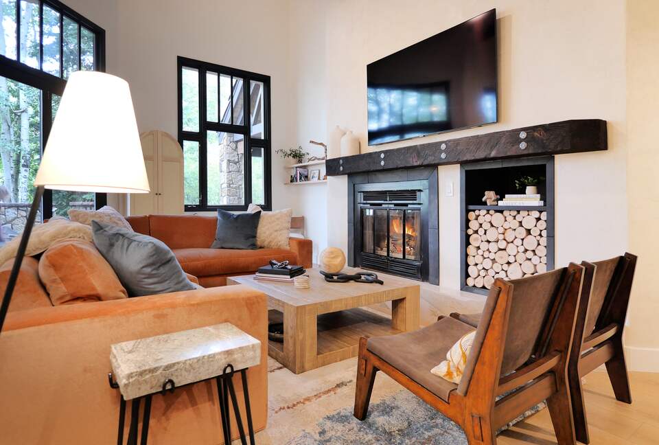 Living room and fireplace