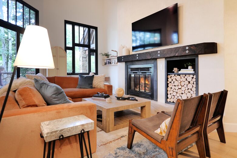 Living room and fireplace