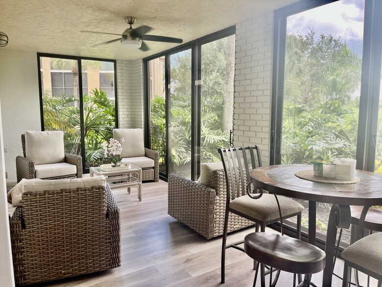 lanai with view of golf course