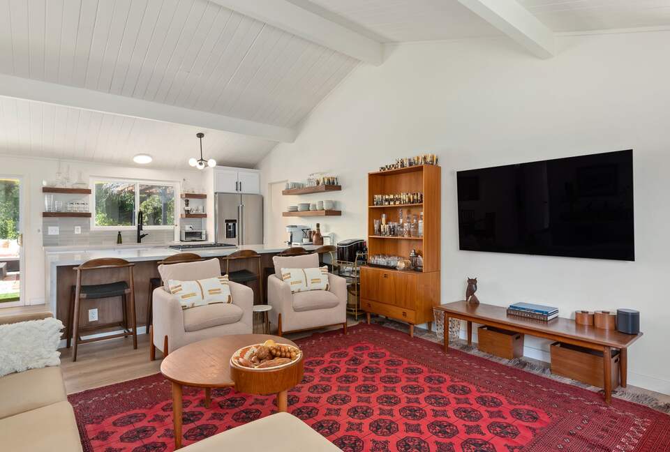living room open to kitchen and dining room
