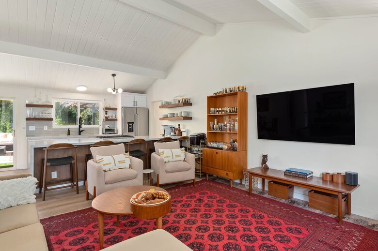 living room open to kitchen and dining room