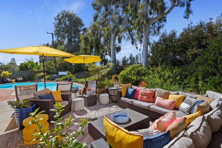 outdoor seating with pool view