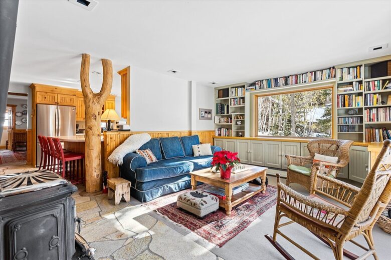 Family room,library, potbelly stove