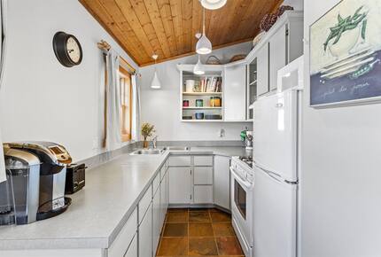 Studio kitchen. The extra fridge is useful